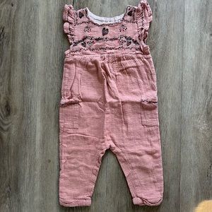Zara Baby Girl pink Romper with black embroidery 18/24m
